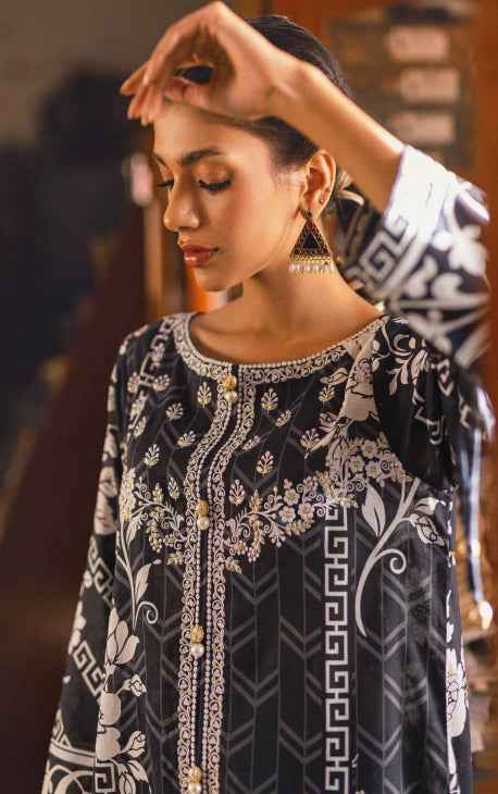 1Pc Embroidered Unstitched Lawn Black - OLEK-6057-A