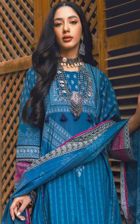 2Pc Printed Pret Shirt Dupatta Lawn Blue - OW2P-2302008