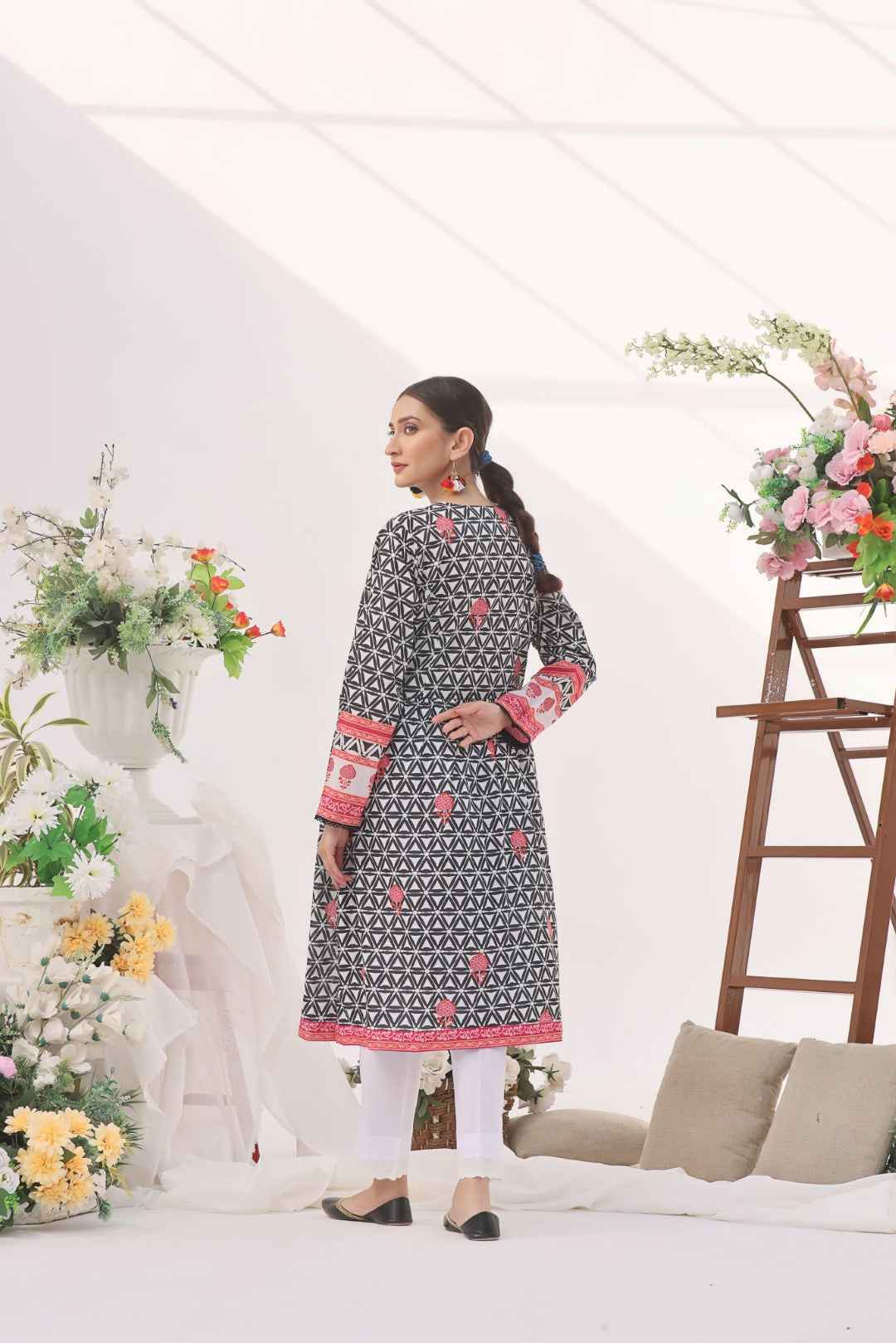 1Pc Printed Unstitched Lawn Black - OLK-6135-A