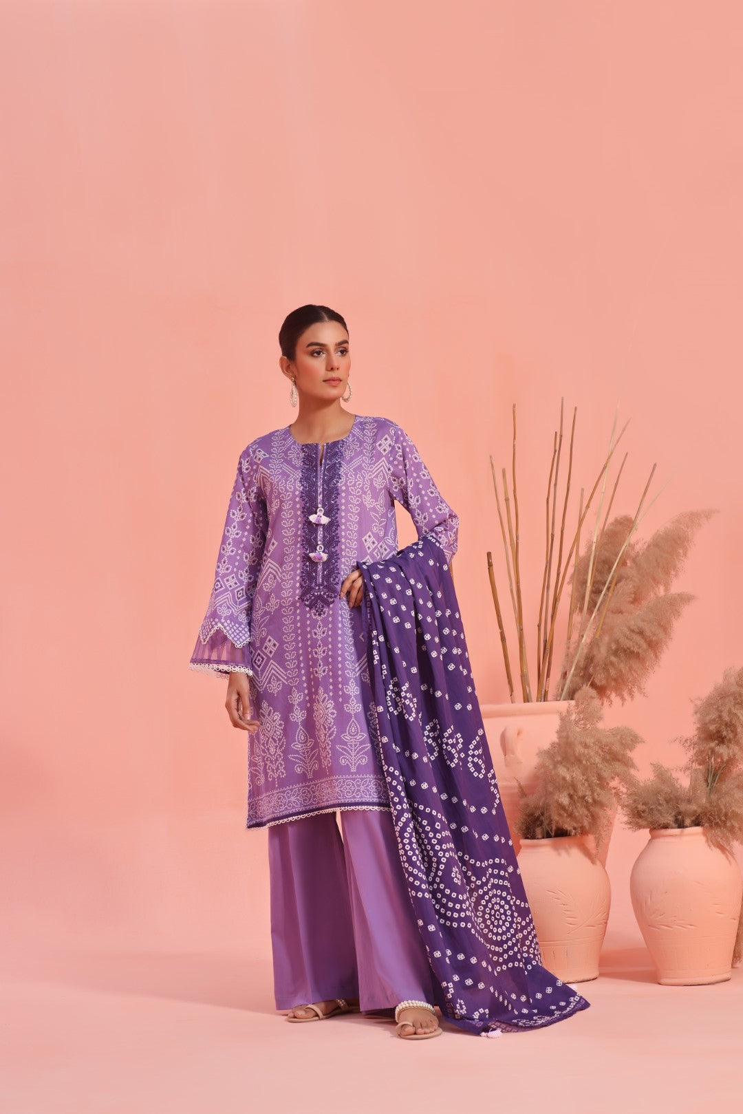 3Pc Embroidered Unstitched Lawn Light Purple - OLE3P-6160-B