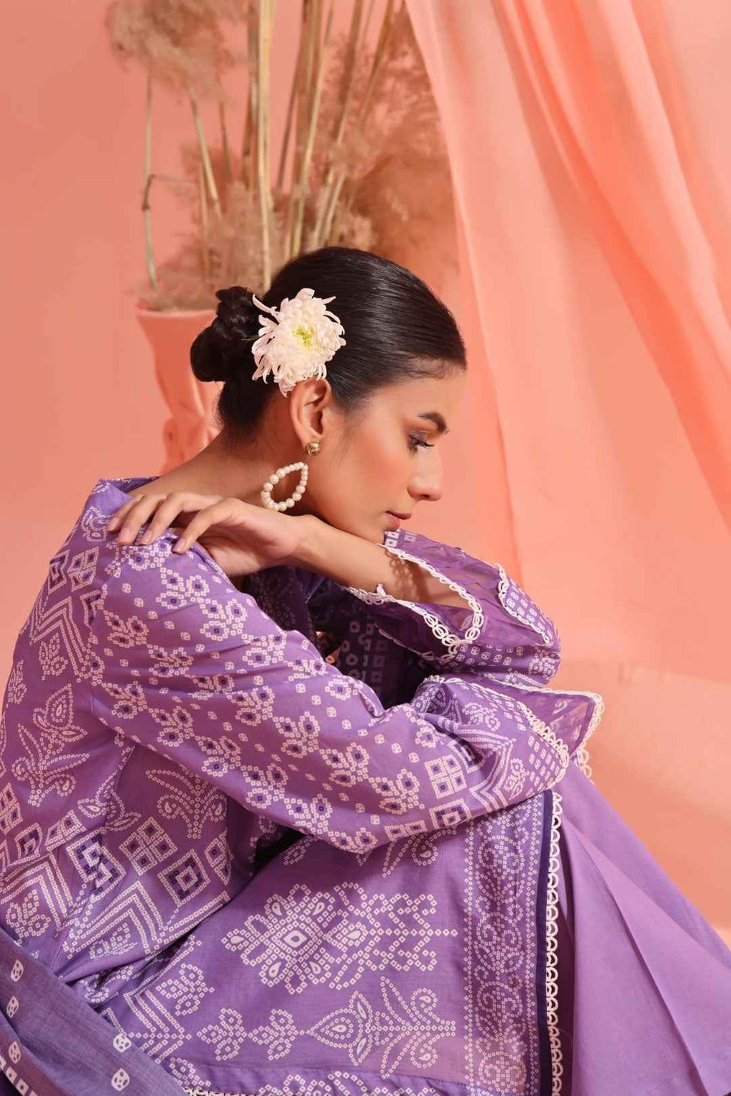 3Pc Embroidered Unstitched Lawn Light Purple - OLE3P-6160-B