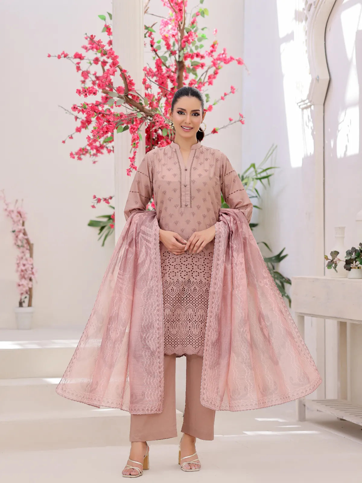 3Pc ChickenKaari Unstitched Suit Lawn Pink - OCBL3P-6433-A