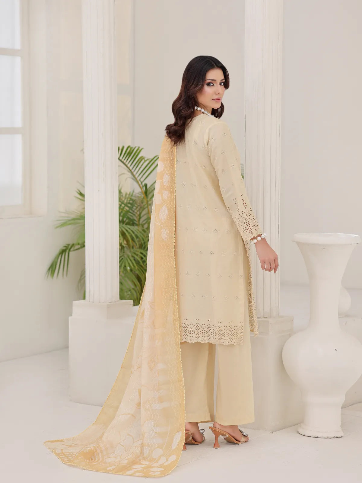 3Pc ChickenKaari Unstitched Suit Lawn Beige - OCBL3P-6432-A