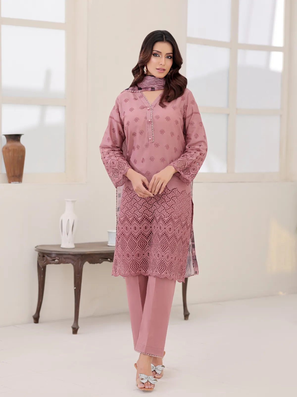 3Pc ChickenKaari Unstitched Suit Lawn Brown - OCBL3P-6435-A