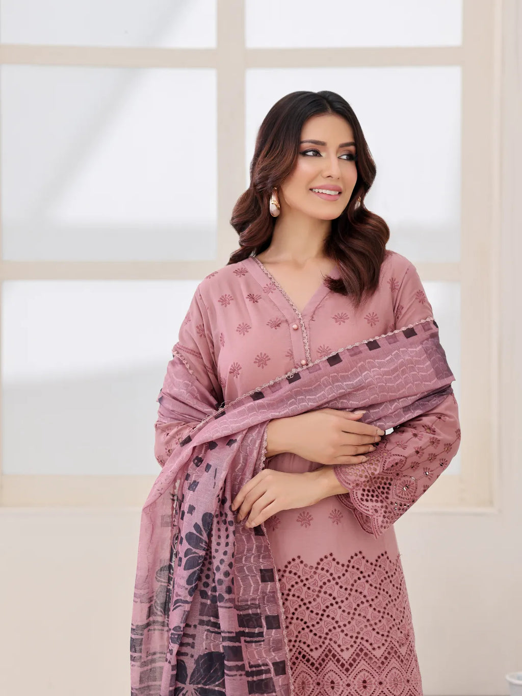 3Pc ChickenKaari Unstitched Suit Lawn Brown - OCBL3P-6435-A
