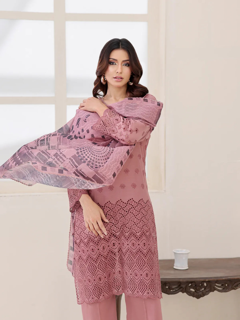 3Pc ChickenKaari Unstitched Suit Lawn Brown - OCBL3P-6435-A