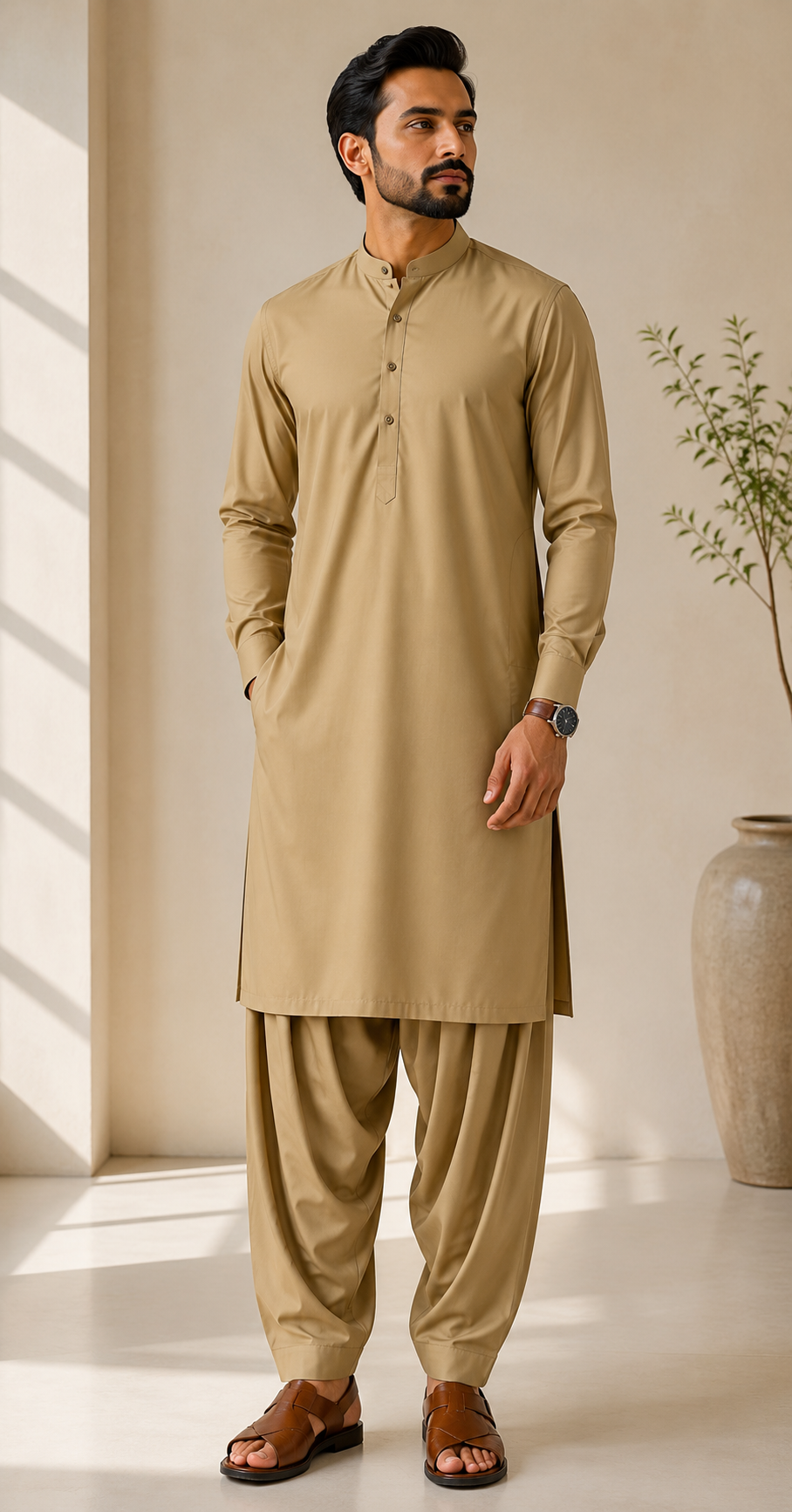 Dinar Collection Blended Unstitched Suit Camel