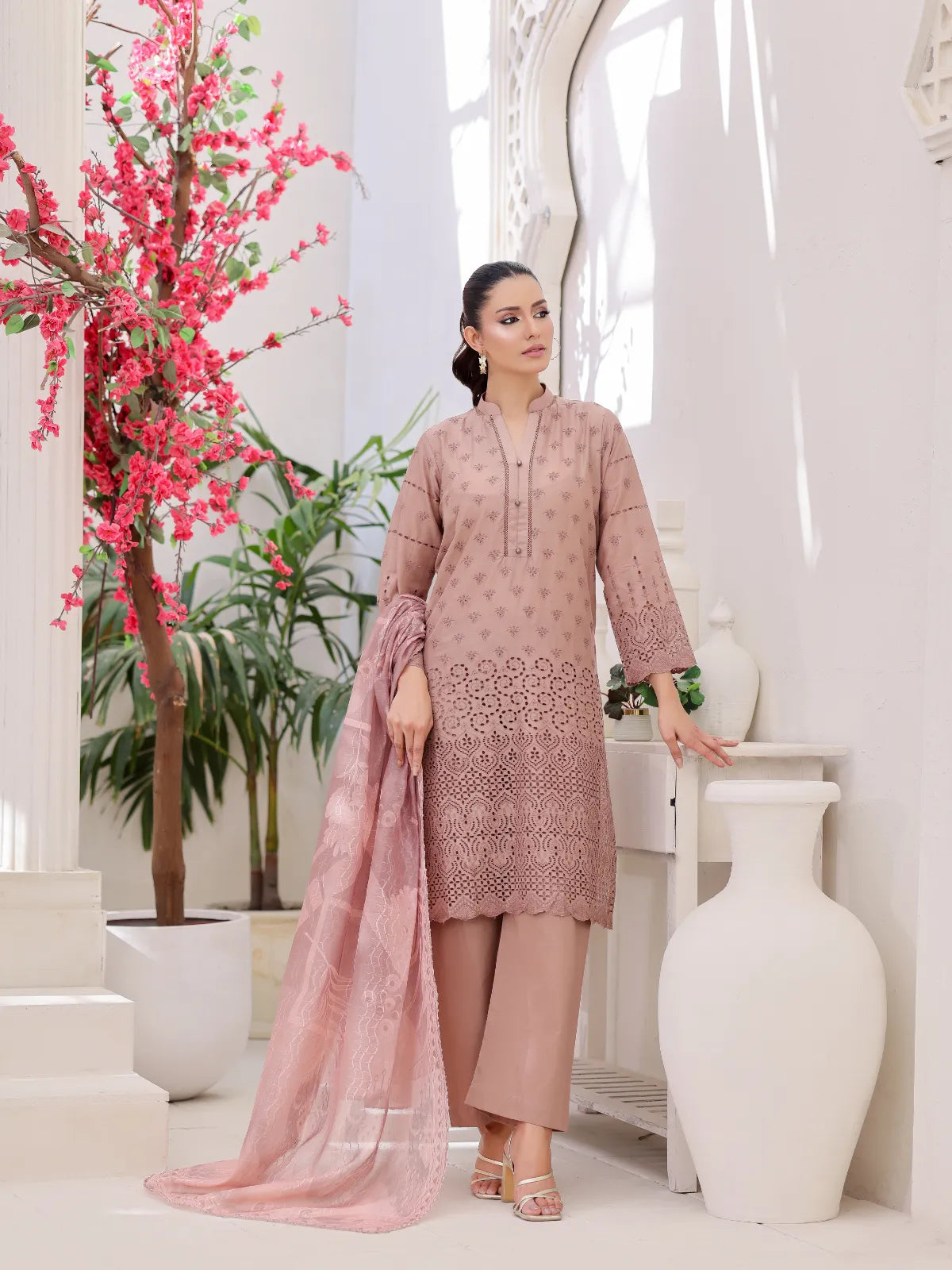 3Pc ChickenKaari Unstitched Suit Lawn Pink - OCBL3P-6433-A
