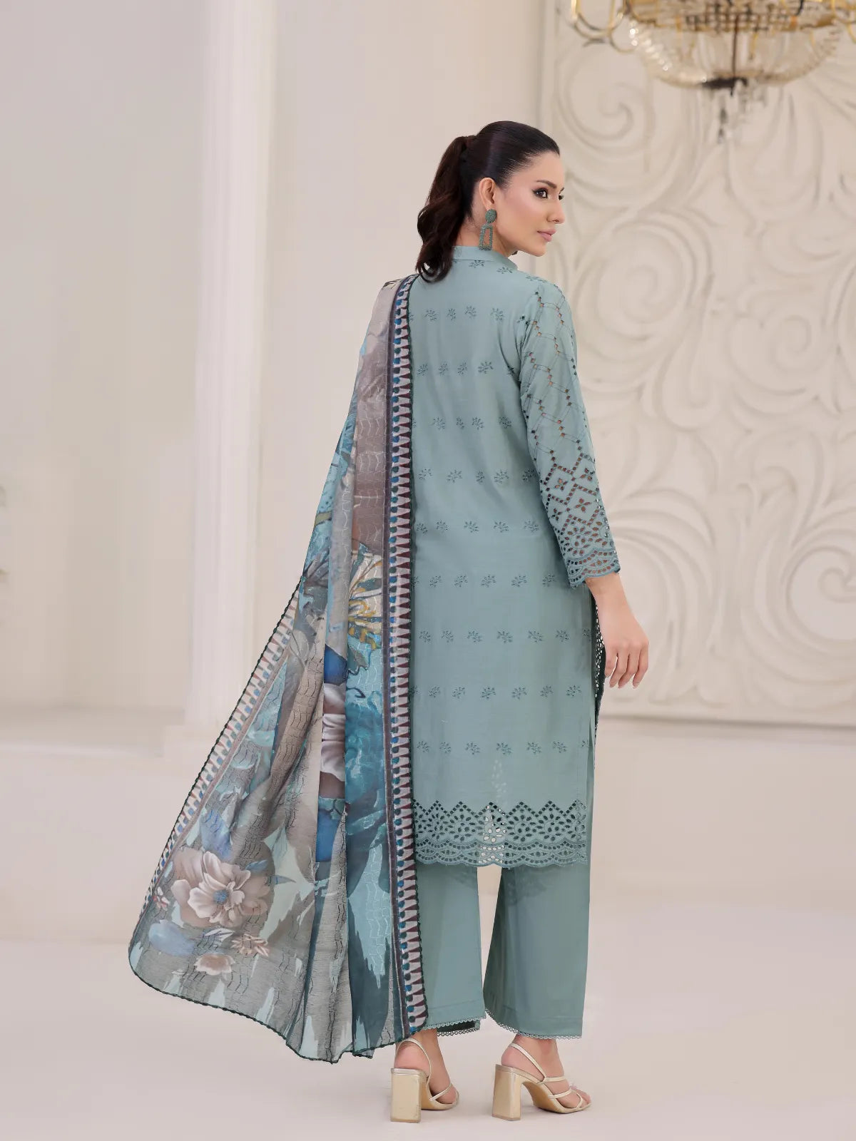 3Pc ChickenKaari Unstitched Suit Lawn Green - OCBL3P-6431-A