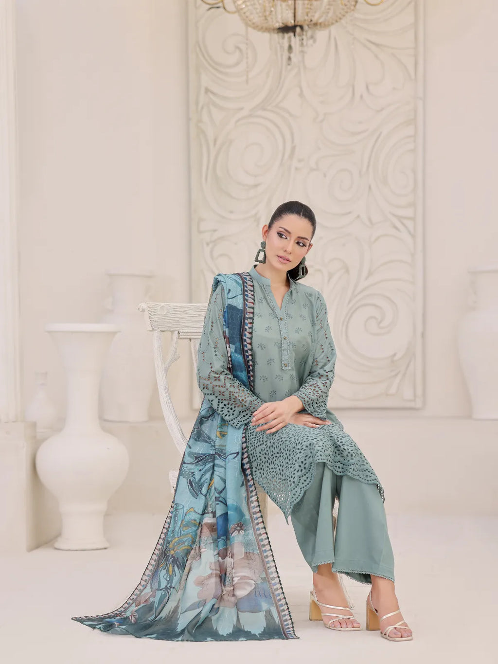 3Pc ChickenKaari Unstitched Suit Lawn Green - OCBL3P-6431-A