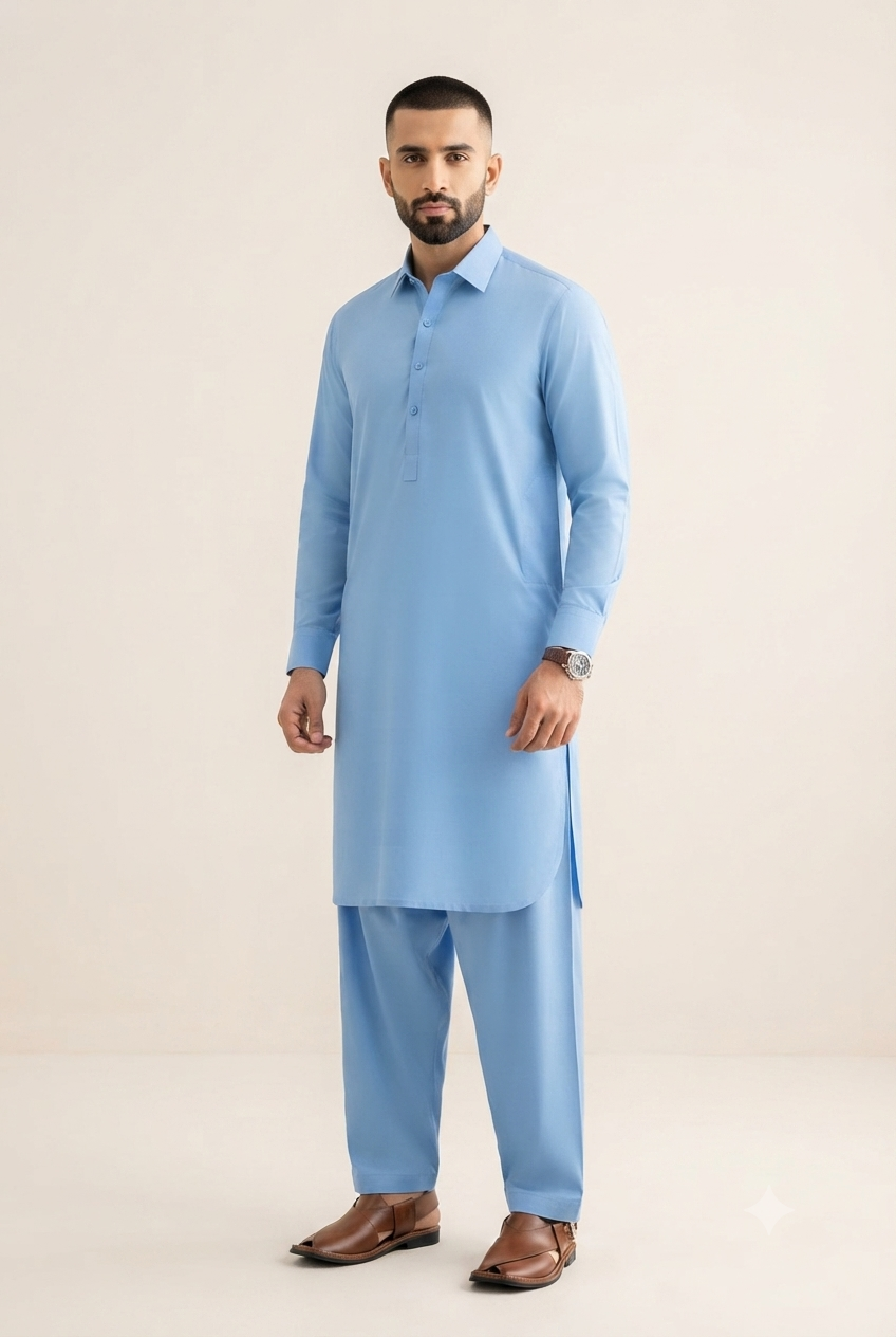 Dinar Collection Blended Unstitched Suit Light Blue