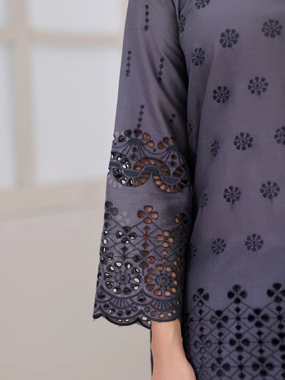 3Pc ChickenKaari Unstitched Suit Lawn Dark Grey - OCBL3P-6434-A