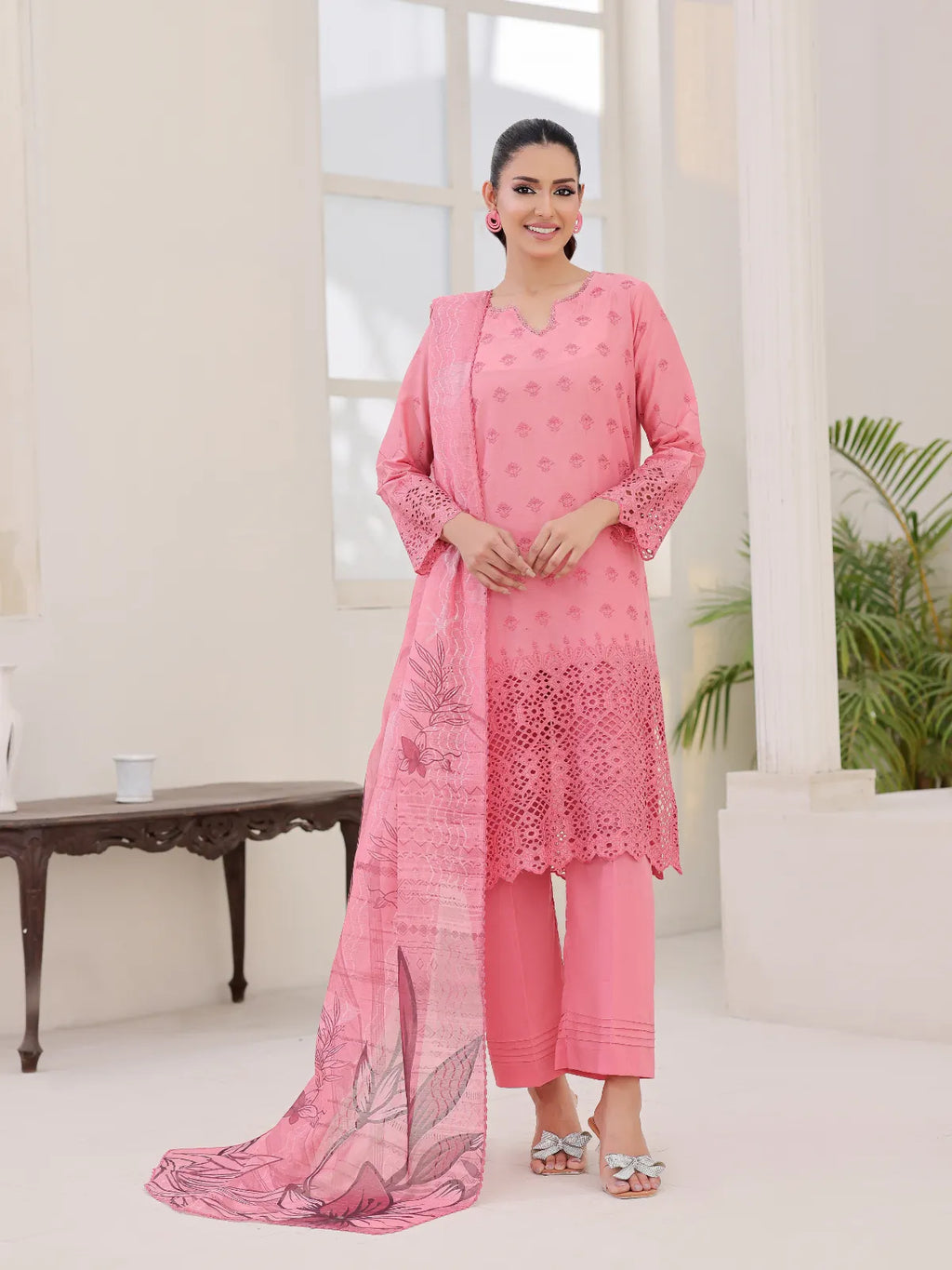 3Pc ChickenKaari Unstitched Suit Lawn Light Brown - OCBL3P-6436-A