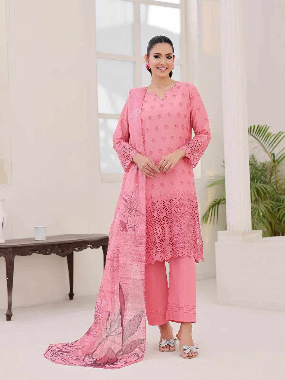 3Pc ChickenKaari Unstitched Suit Lawn Light Brown - OCBL3P-6436-A