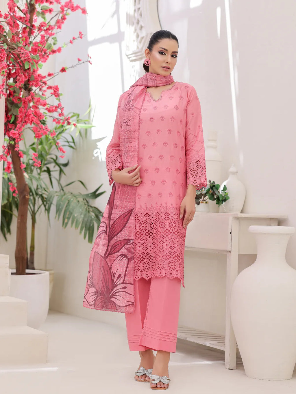 3Pc ChickenKaari Unstitched Suit Lawn Light Brown - OCBL3P-6436-A