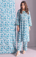 2Pc Printed Pret Shirt Trouser Lawn Aqua Blue - OW2P-2301009