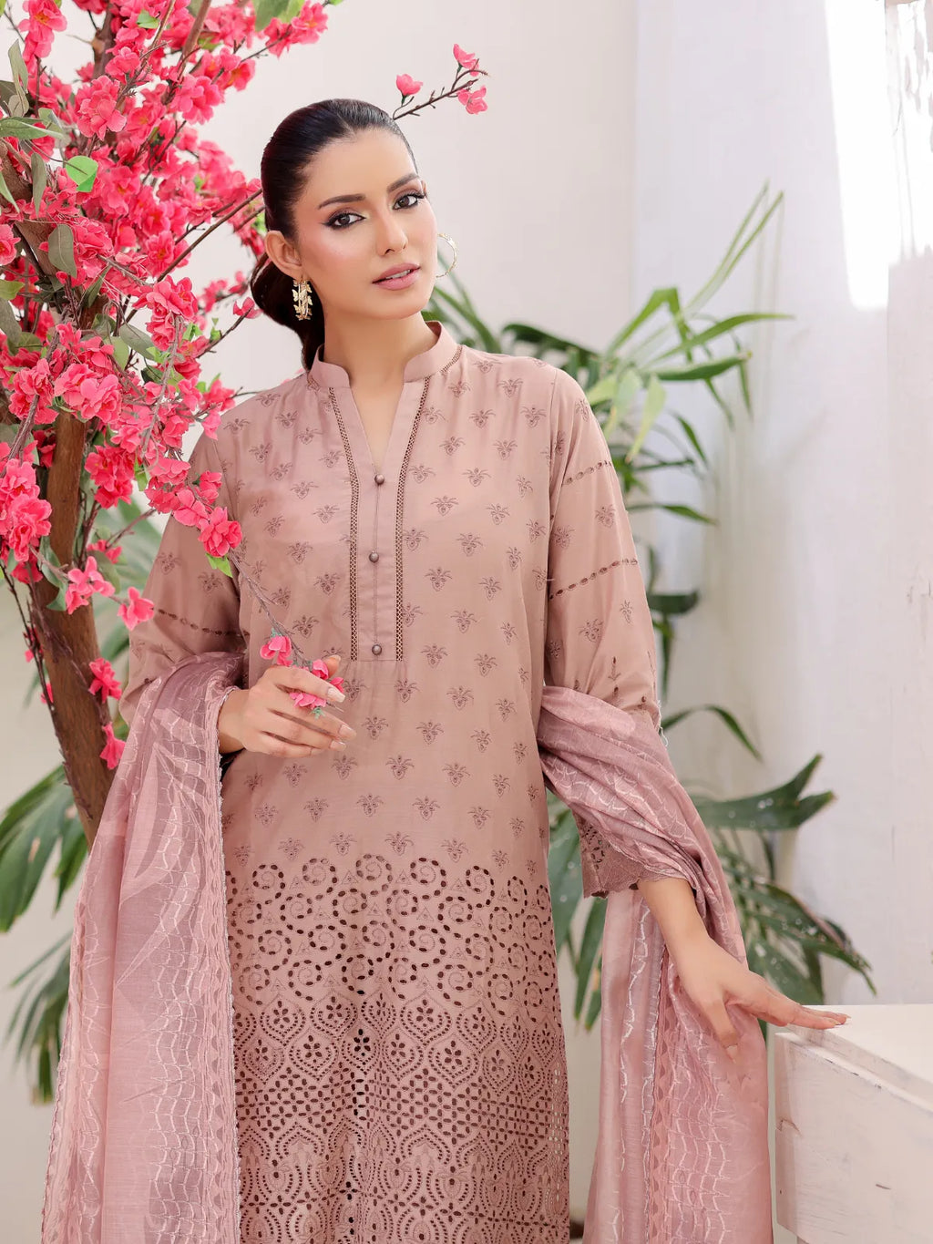 3Pc ChickenKaari Unstitched Suit Lawn Pink - OCBL3P-6433-A