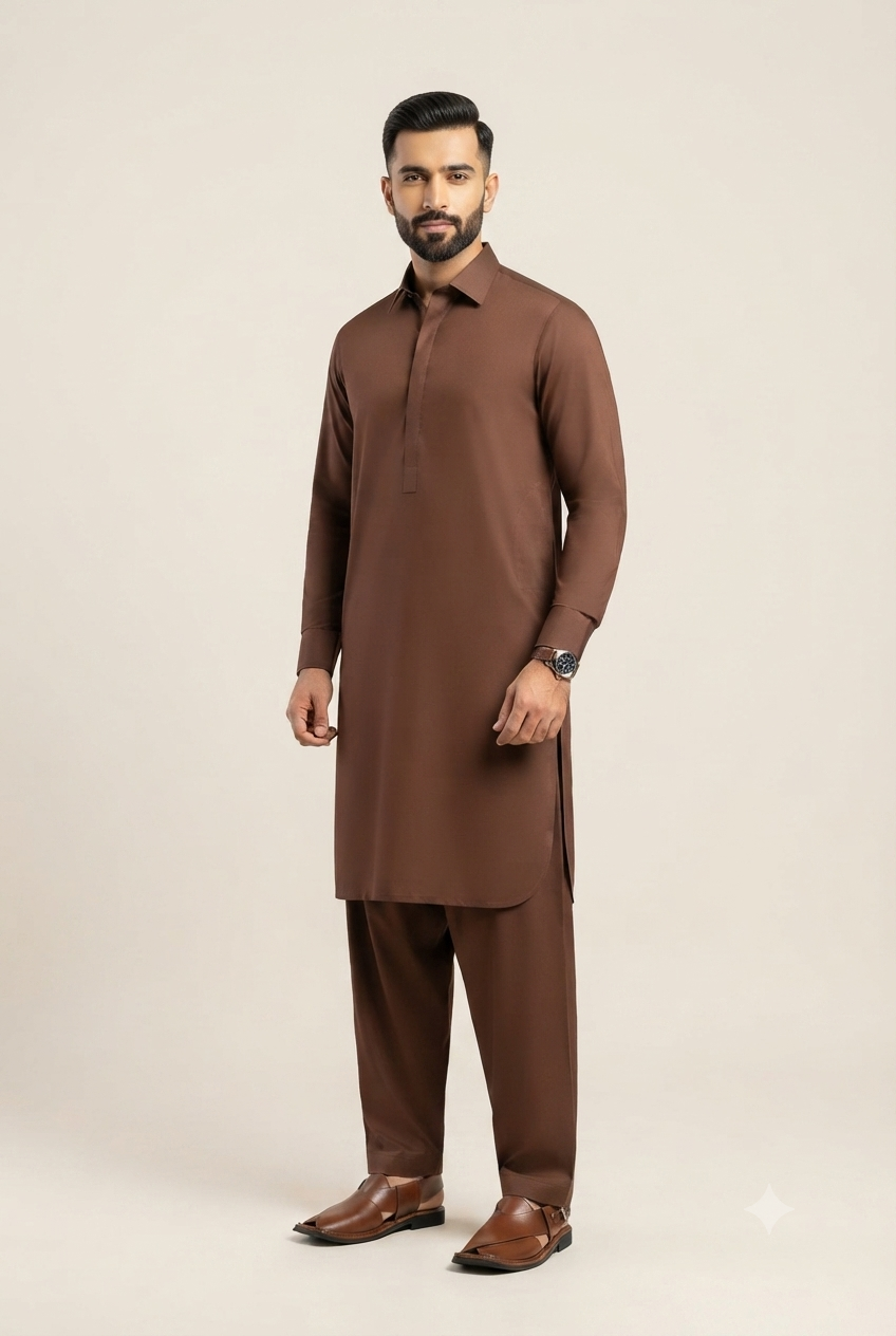 Dinar Collection Blended Unstitched Suit Brown