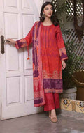 3Pc Printed Unstitched Cotton Pink - OC3P-5074-A