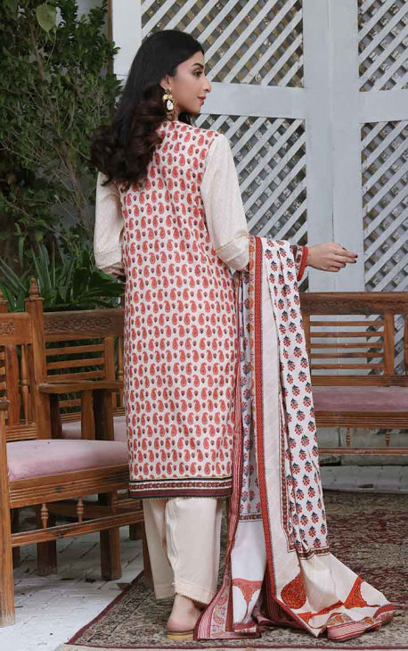 3Pc Printed Unstitched Cotton Beige - OC3P-6000-A