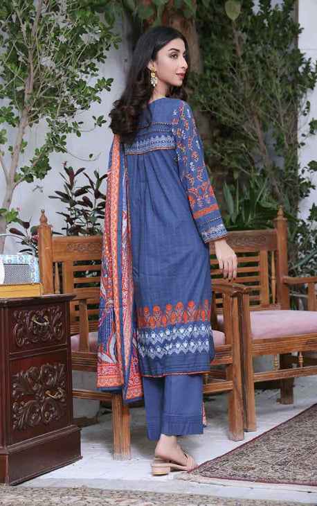 2Pc Printed Pret Shirt Dupatta Cambric Blue - OW2P-2208001
