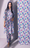 2Pc Printed Pret Shirt Trouser Lawn White & Blue - OW2P-2301008