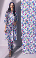 2Pc Printed Pret Shirt Trouser Lawn White & Blue - OW2P-2301008