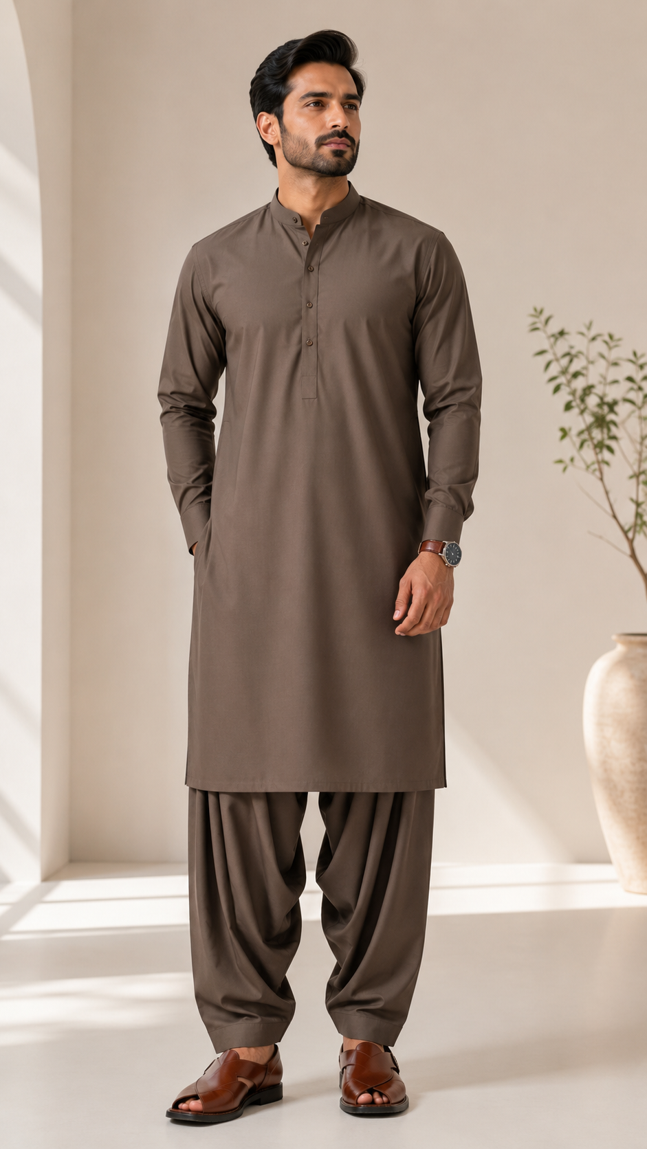 Germany Swiss Blended Unstitched Suit Dark Brown