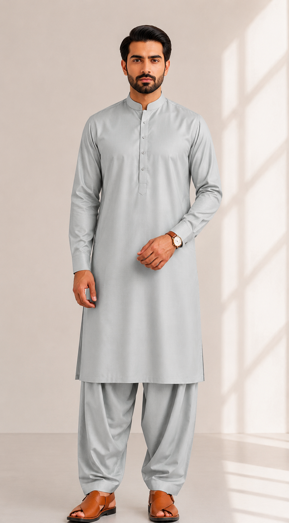 Noor E Khaas Blended Unstitched Suit Light Grey