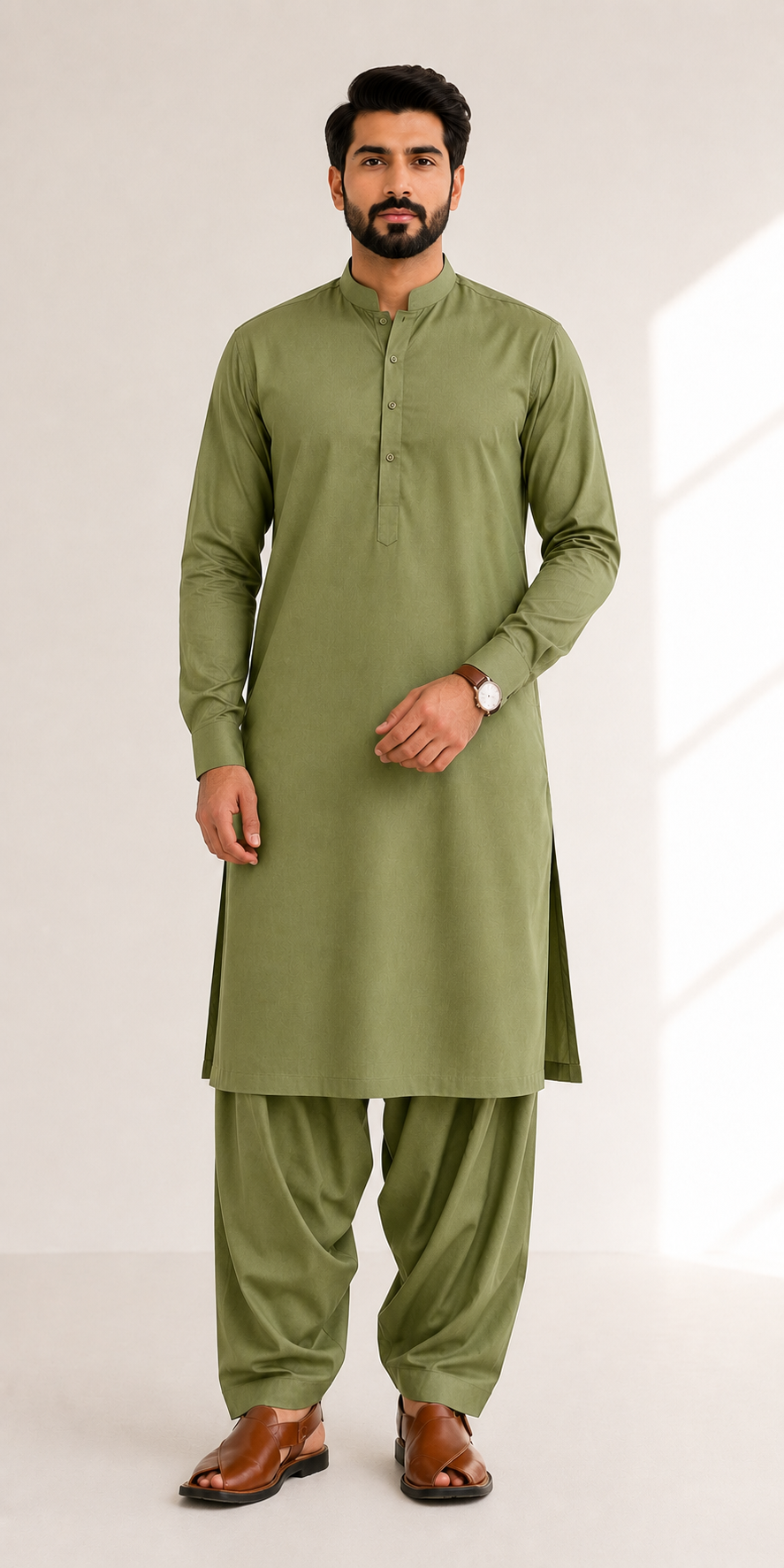 Senetor Blended Unstitched Suit – Olive Green