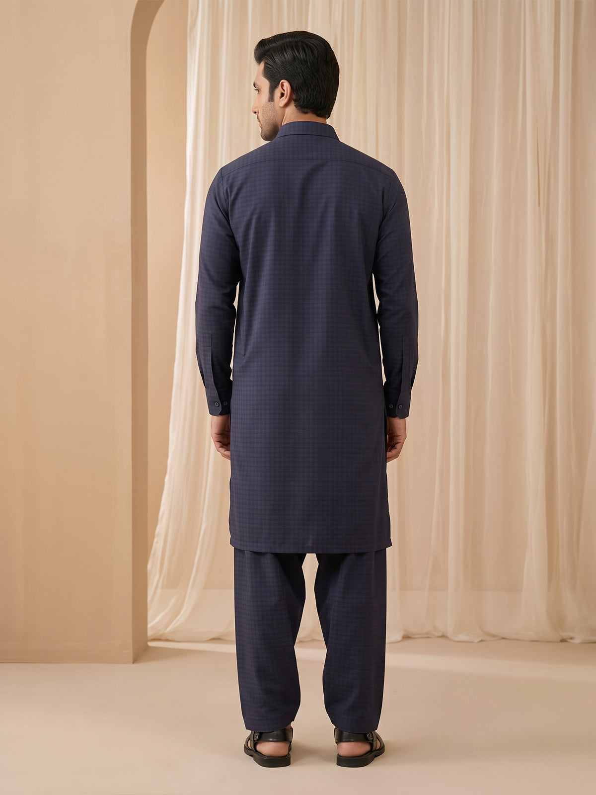 Mens Unstitched Suit Chess Blended Navy Blue_WW-216
