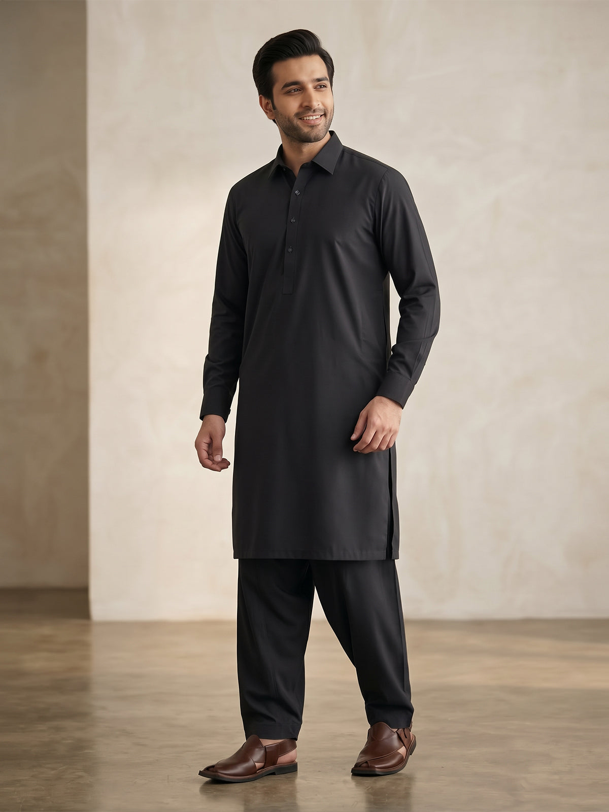 Mens Unstitched Suit Garmony Swiss Blended Black_WW-212