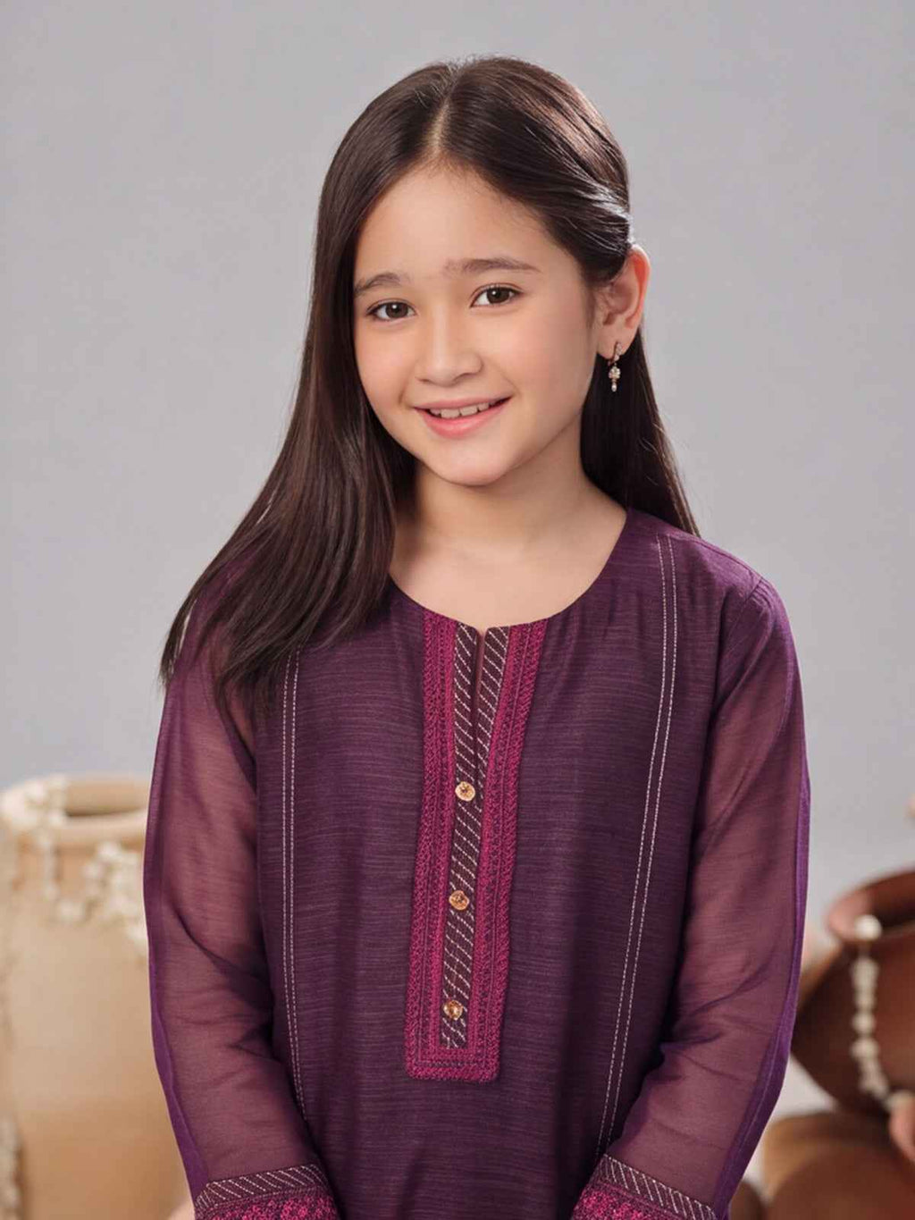 2Pc Embroidered Pret Shirt Trouser Organza Purple - OGE2PG-2406006