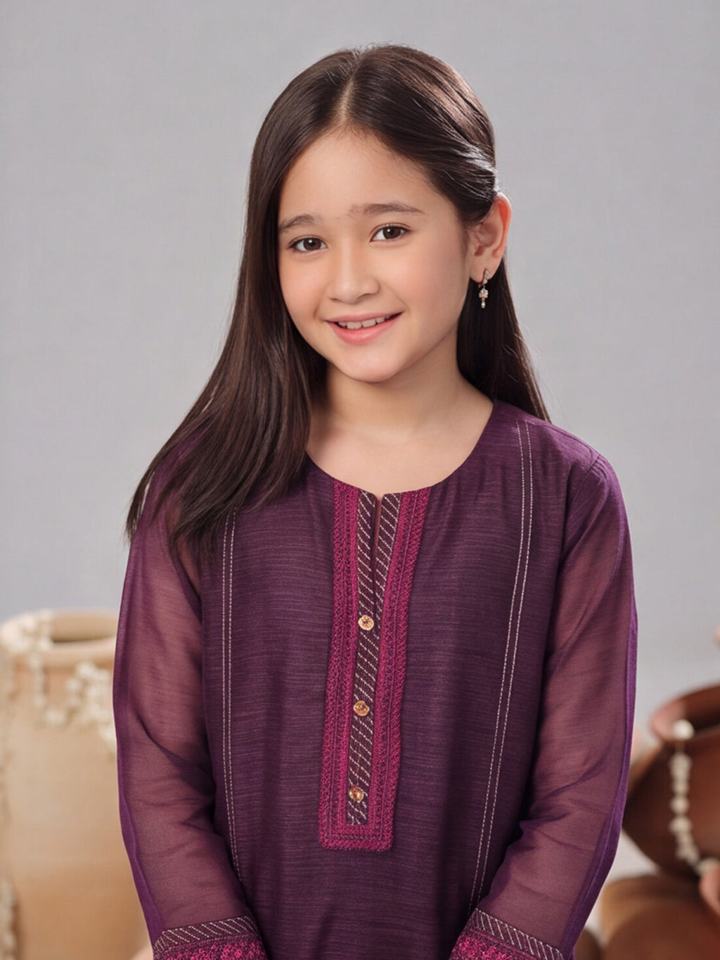 2Pc Embroidered Pret Shirt Trouser Organza Purple - OGE2PG-2406006