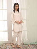 2Pc Embroidered Pret Shirt Trouser Dyed Cambric Off White - OGE2PG-25034