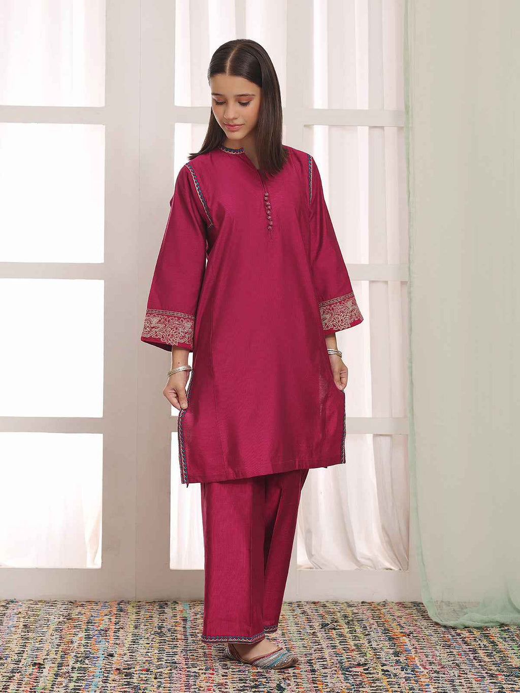 2Pc Embroidered Pret Shirt Trouser Cotton Silk Atishi - OGE2PG-2506018