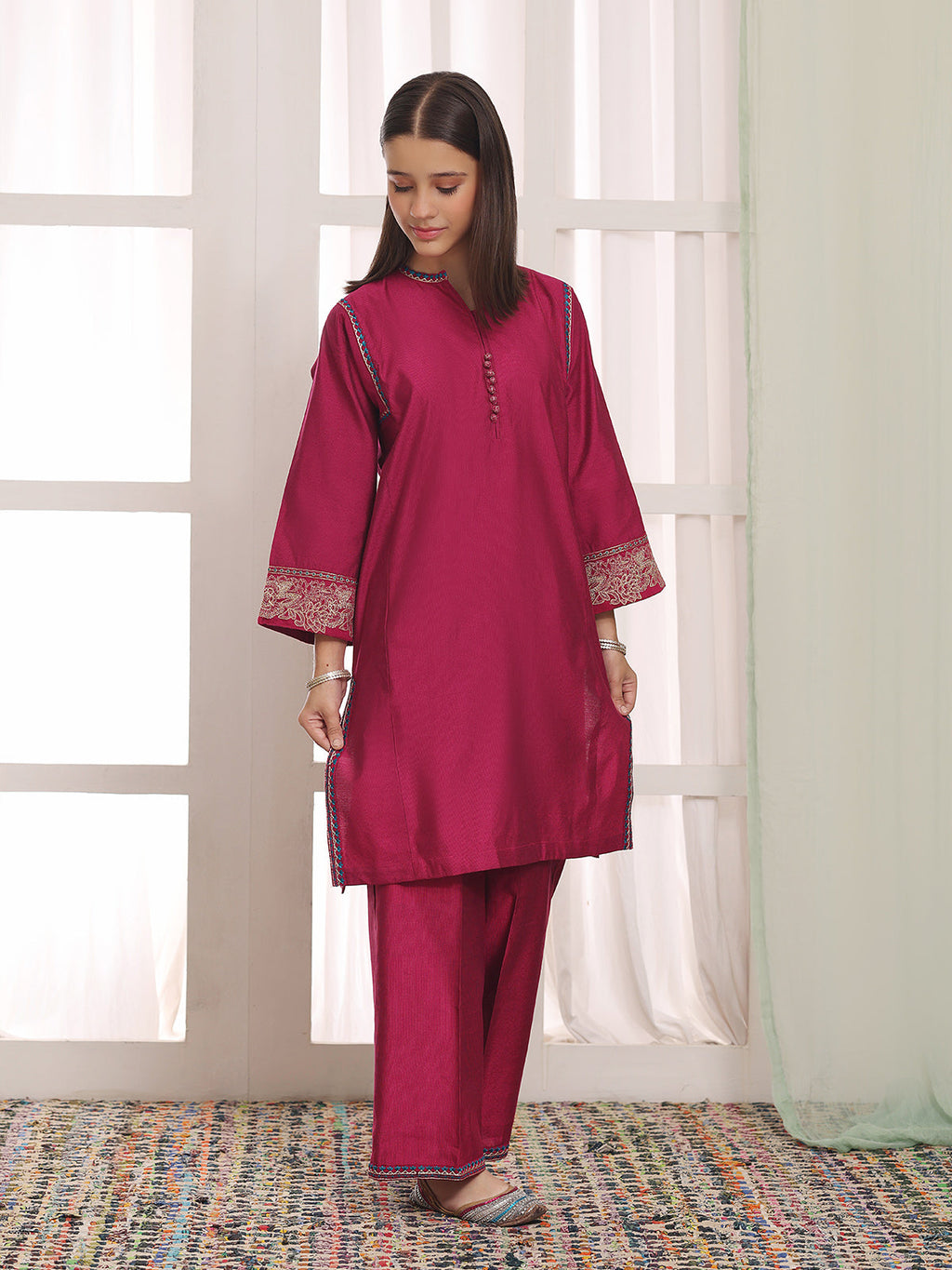 2Pc Embroidered Pret Shirt Trouser Cotton Silk Atishi - OGE2PG-2506018