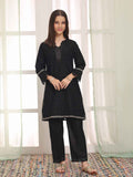2Pc Embroidered Pret Shirt Trouser Cotton Net Jacquard Black - OGE2PG-25070