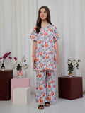 2Pc Printed Pret Shirt Trouser Lawn White & Red - OG2P-2506003