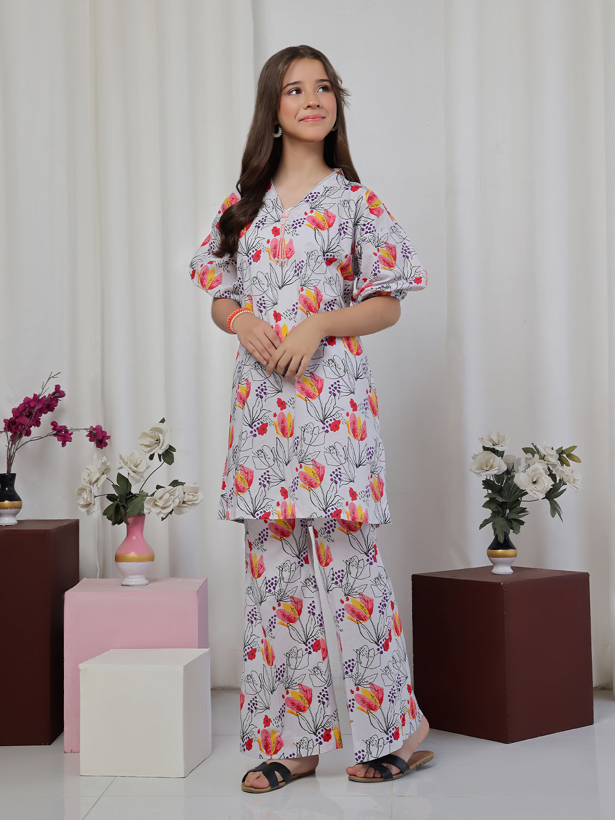 2Pc Printed Pret Shirt Trouser Lawn White & Red - OG2P-2506003