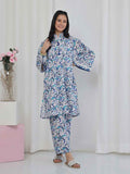 2Pc Printed Pret Shirt Trouser Lawn White & Blue - OG2P-2506004
