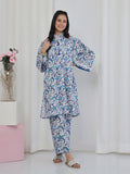 2Pc Printed Pret Shirt Trouser Lawn White & Blue - OG2P-2506004