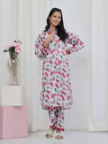 2Pc Printed Pret Shirt Trouser Lawn White & Maroon - OG2P-2506005