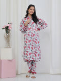 2Pc Printed Pret Shirt Trouser Lawn White & Maroon - OG2P-2506005