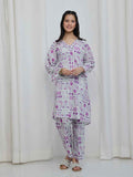 2Pc Printed Pret Shirt Trouser Lawn White & Purple - OG2P-2506008