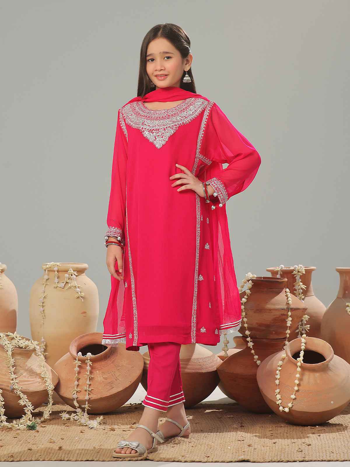 3Pc Embroidered Pret Suit Chiffon Aatishi - OGE3P-2408030