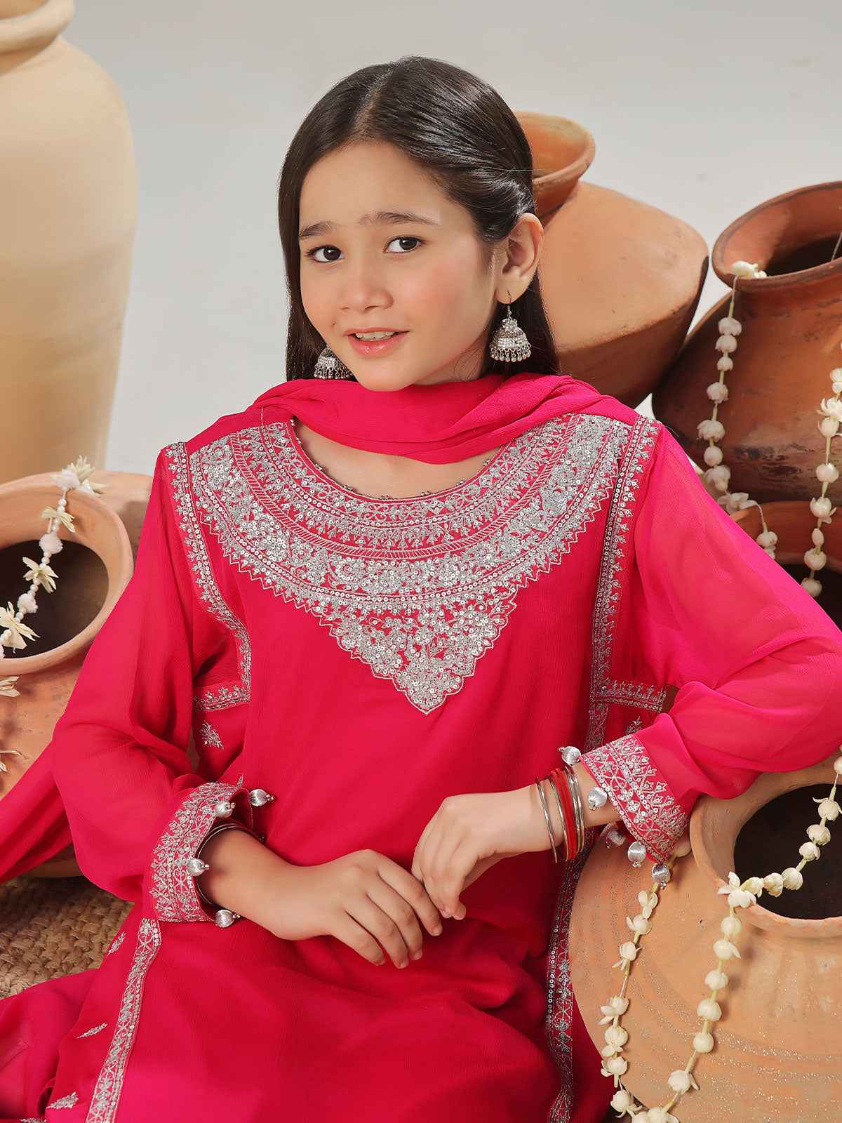 3Pc Embroidered Pret Suit Chiffon Aatishi - OGE3P-2408030