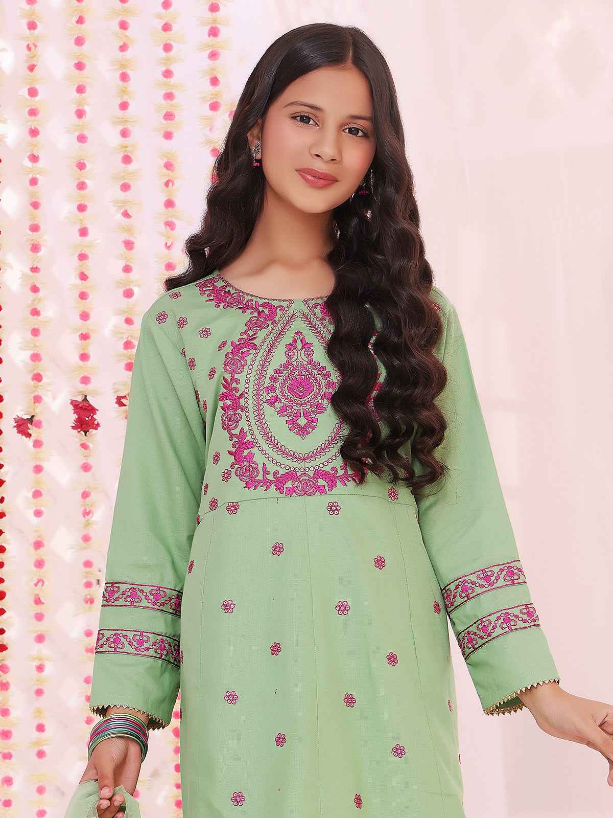 2Pc Embroidered Pret Shirt Dupatta Dobby Green - OGE2P-2211044