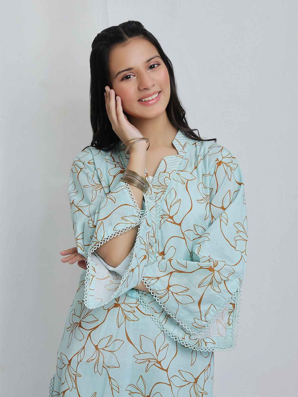 2Pc Embroidered Pret Shirt & Trouser Lawn Ferozi - OGE2P-2506014