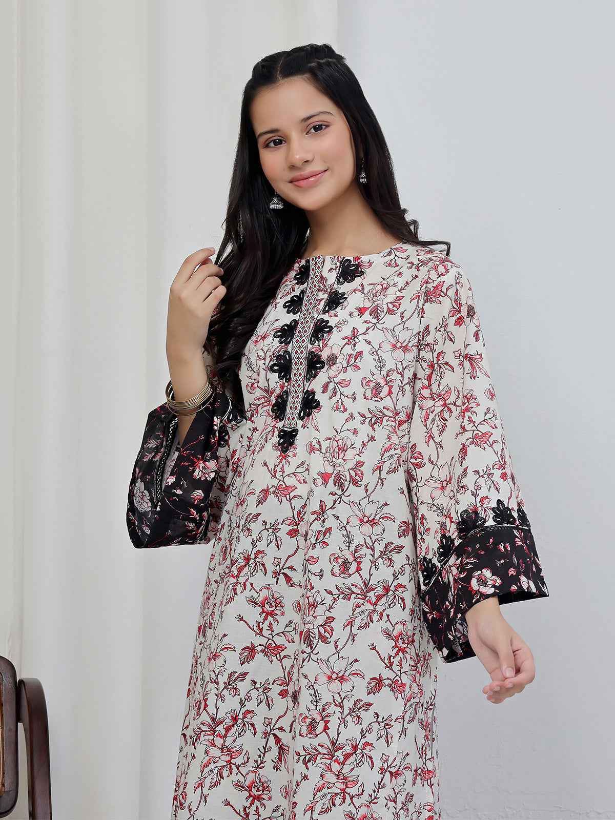 2Pc Embroidered Pret Shirt & Trouser Lawn Red & Black - OGE2P-2506015